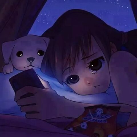 Cô gái anime dưới trời đêm, ánh mắt ẩn chứa nỗi buồn.